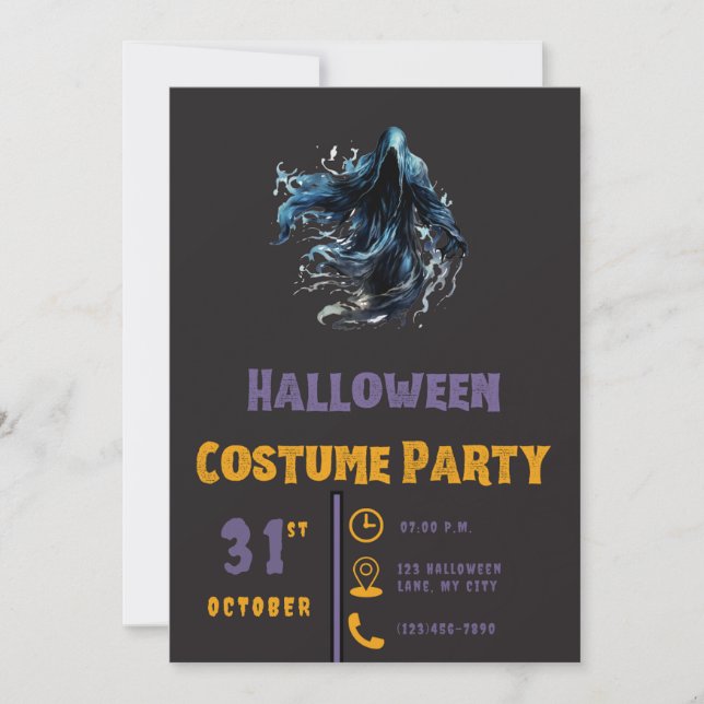 Skrämmande Grim Reaper Svart Halloween Inbjudningar (Framsida)