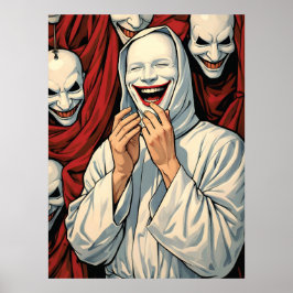 Skrämmande grinande maskerade kultfigurer Skräck P Poster