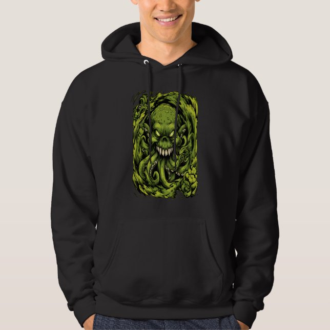 Skrämmande grön tentakel monster skräck hoodie (Framsida)