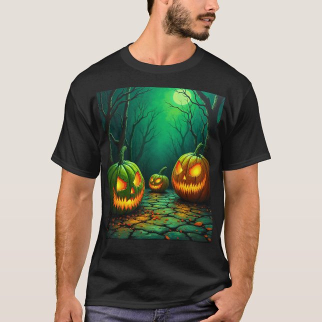 Skrämmande gröna pumpor för trick or treat t shirt (Framsida)
