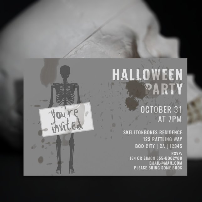 Skrämmande Grunge Skelett Halloween-fest Inbjudan (Skapare uppladdad)