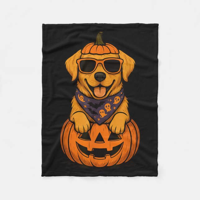 Skrämmande gul Labrador Retriever Pumpa Halloween Fleecefilt (Framsidan)