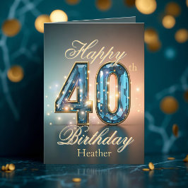 Skrämmande Guld och Blå Gemstone 40:e födelsedagen Kort