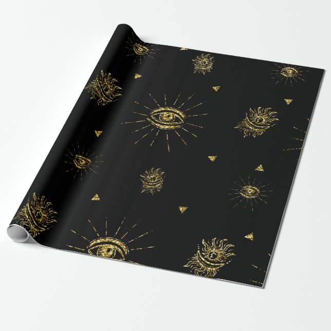 Skrämmande Guld Svart Öga Celestial Bus eller Buss Presentpapper (Utrullad)