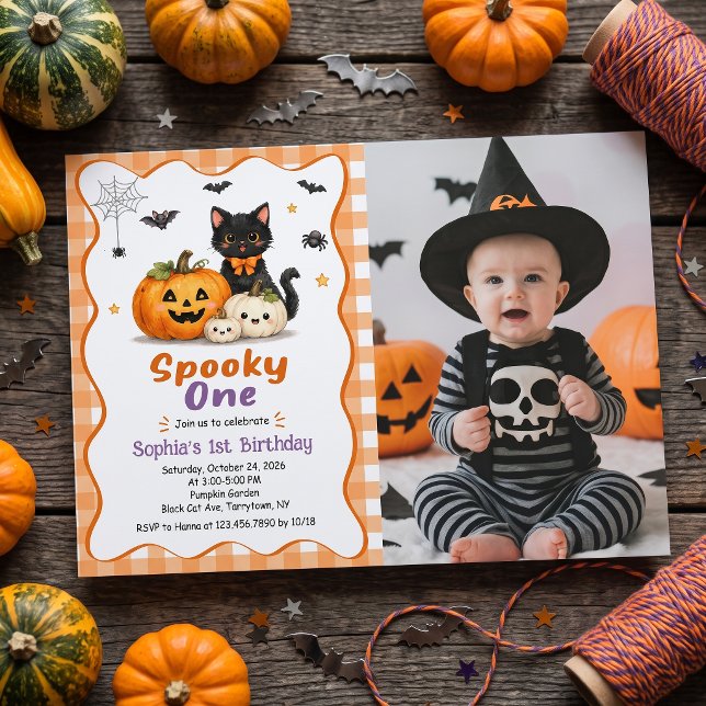 Skrämmande Halloween 1-års födelsedagsinbjudan Fot Inbjudningar (Skapare uppladdad)