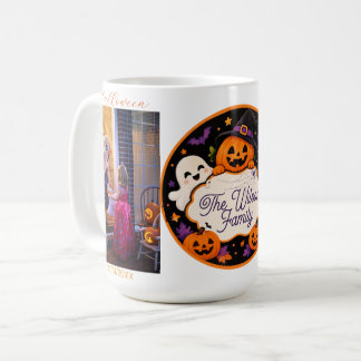 Skrämmande Halloween Anpassad 2-Foto Familjenamn & Kaffemugg