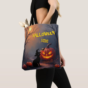 Skrämmande Halloween Anpassningsbar Katt och Pumpa Tygkasse