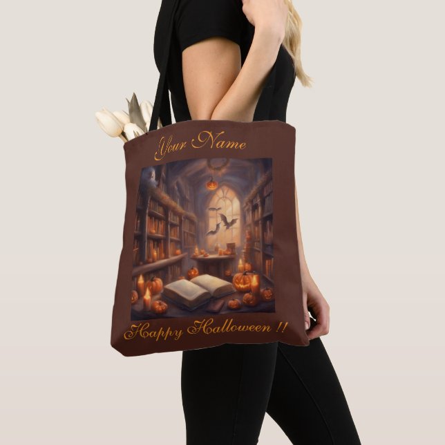 Skrämmande Halloween-bibliotek  Tygkasse (Närbild)