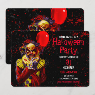 Skrämmande Halloween Clown Kostym Fest Inbjudningar