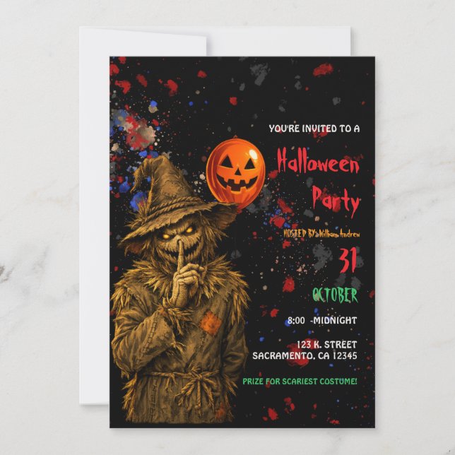 Skrämmande Halloween-clown kostym festlig inbjudan (Framsida)