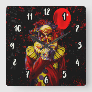 Skrämmande Halloween Clown Skräckfilmsfest Fyrkantig Klocka