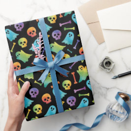 Skrämmande Halloween Färgglada Döskallar Ben Söta Presentpapper