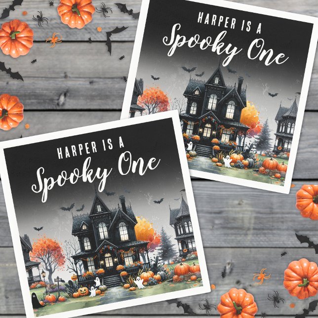Skrämmande Halloween-fest för ettåring Pappersservett (Spooky One Halloween 1st Birthday Party Napkins)