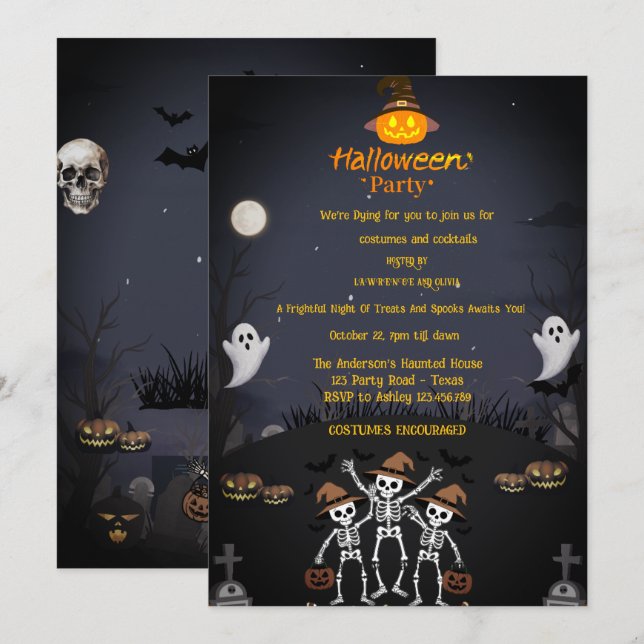 Skrämmande Halloween-fest-inbjudan Inbjudningar (Fram/baksida)