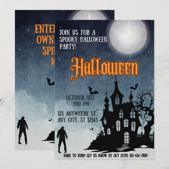 Skrämmande Halloween-fest inbjudan kort (Fram/baksida)