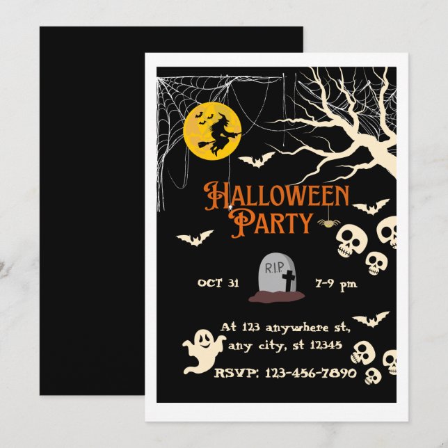 Skrämmande Halloween-fest Invitation Inbjudningar (Fram/baksida)