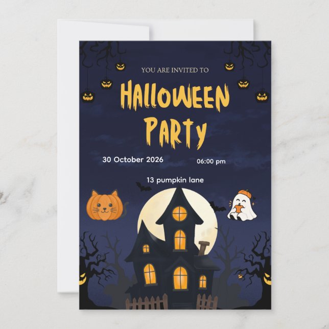 Skrämmande Halloween-fest Invitation – Redigerbar  Inbjudningar (Framsida)