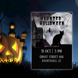 Skrämmande Halloween-fest på kontoret Svart katt Inbjudningar