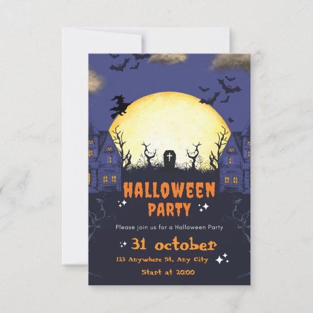 Skrämmande Halloween-festkort  Kort (Framsida)