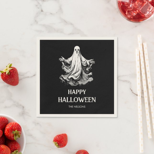 Skrämmande Halloween-festpresent med spöke Pappersservett (Insitu)