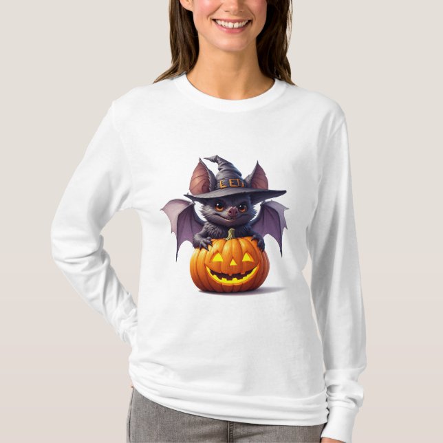 Skrämmande Halloween-fladdermus och pumpa-scen 👻 T Shirt (Framsida)