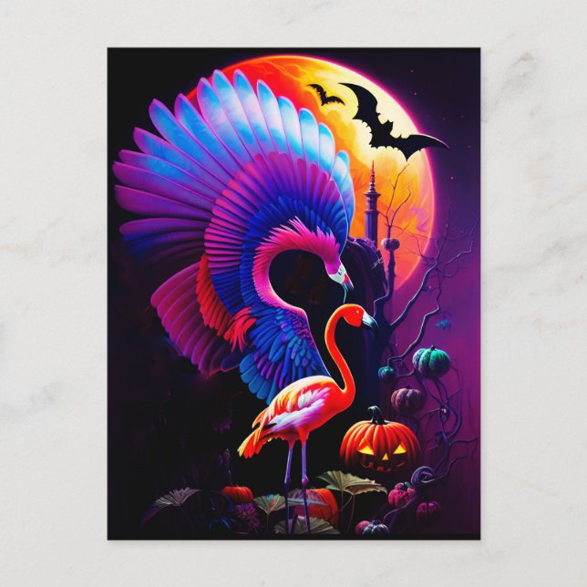 Skrämmande Halloween Flamingo Skräck Vykort (Framsida)