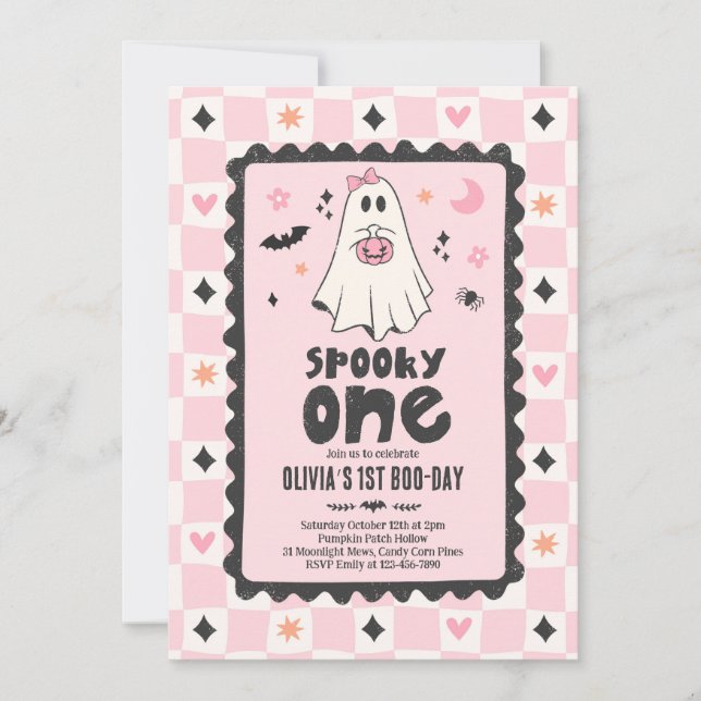 Skrämmande Halloween-flicka Spöke 1-års födelsedag Inbjudningar (Framsida)