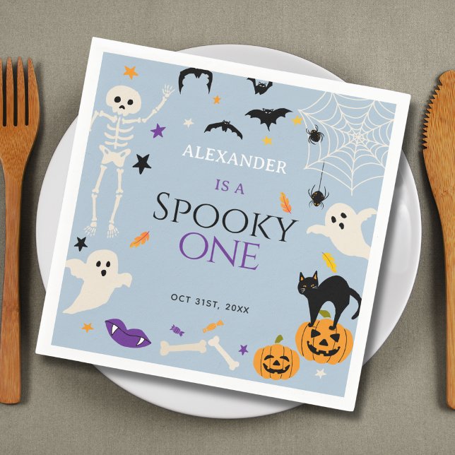 Skrämmande Halloween-födelsedag 1 år Blå  Pappersservett (Skapare uppladdad)