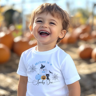 Skrämmande Halloween-födelsedag blå Boo T Shirt