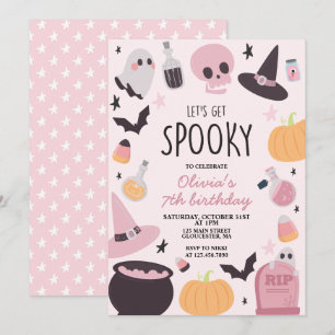 Skrämmande Halloween-födelsedag Rosa Inbjudningar