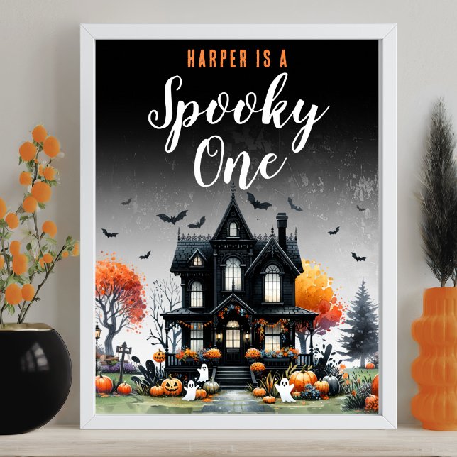 Skrämmande Halloween Första Födelsedagsfest Skylt (Spooky One Halloween 1st Birthday Party Sign)