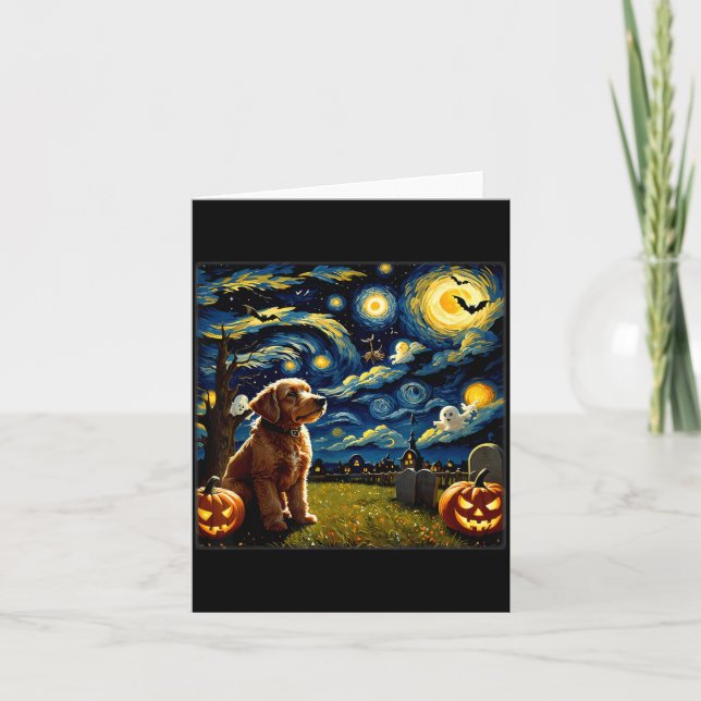 Skrämmande Halloween Goldendoodle Hund Stjärnklar  Kort (Framsida)