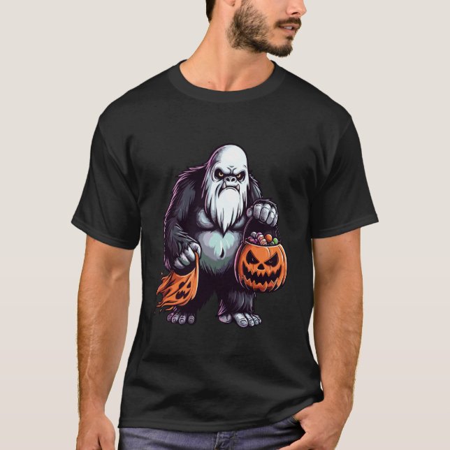 Skrämmande Halloween Gorilla Spöke Kuslig Godispås T Shirt (Framsida)