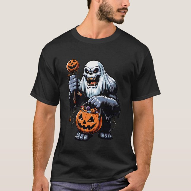 Skrämmande Halloween Gorilla Spöke Kuslig Godispås T Shirt (Framsida)