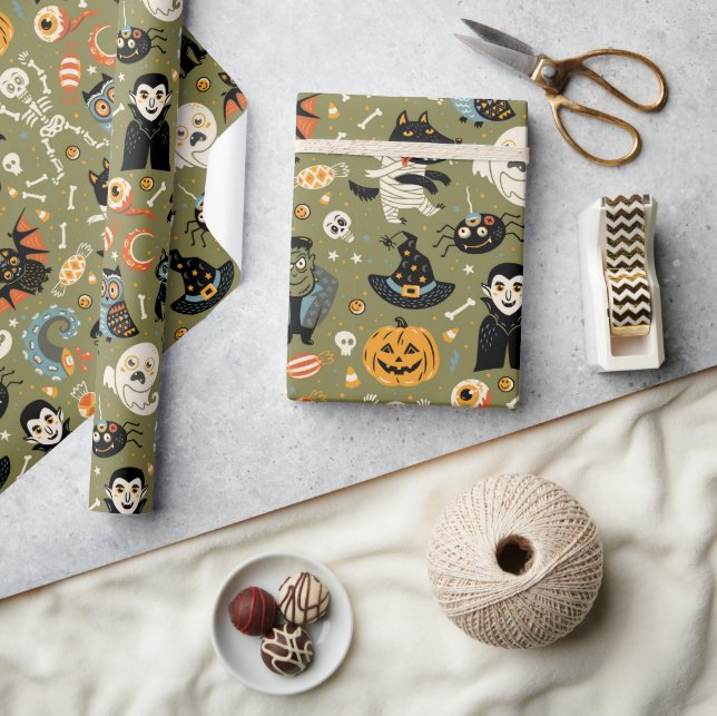 Skrämmande Halloween Grön Presentpapper (Hantverk)