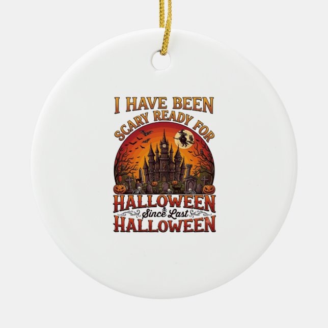 Skrämmande Halloween-hall Slott Häxa Pumpa Julgransprydnad Keramik (Framsidan)