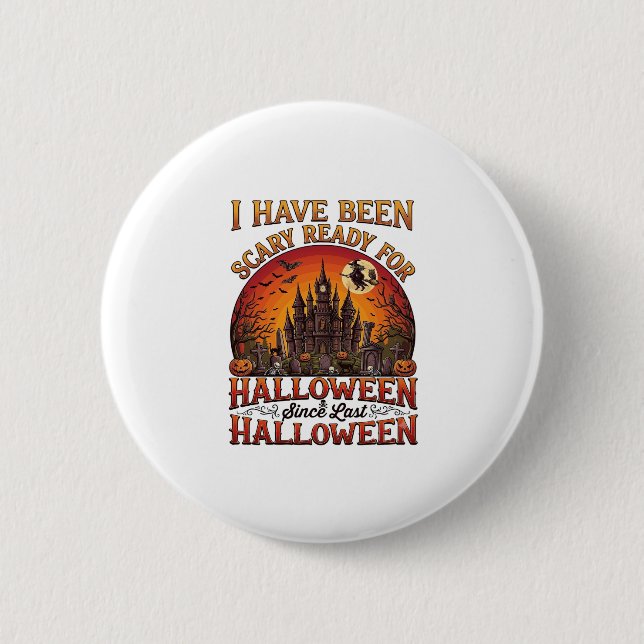 Skrämmande Halloween-hall Slott Häxa Pumpa Knapp (Framsida)