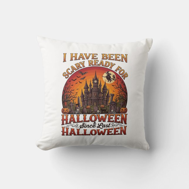 Skrämmande Halloween-hall Slott Häxa Pumpa Kudde (Framsida)