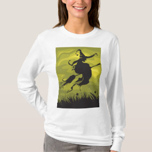 Skrämmande Halloween-häxa flygande på kvaststång T Shirt