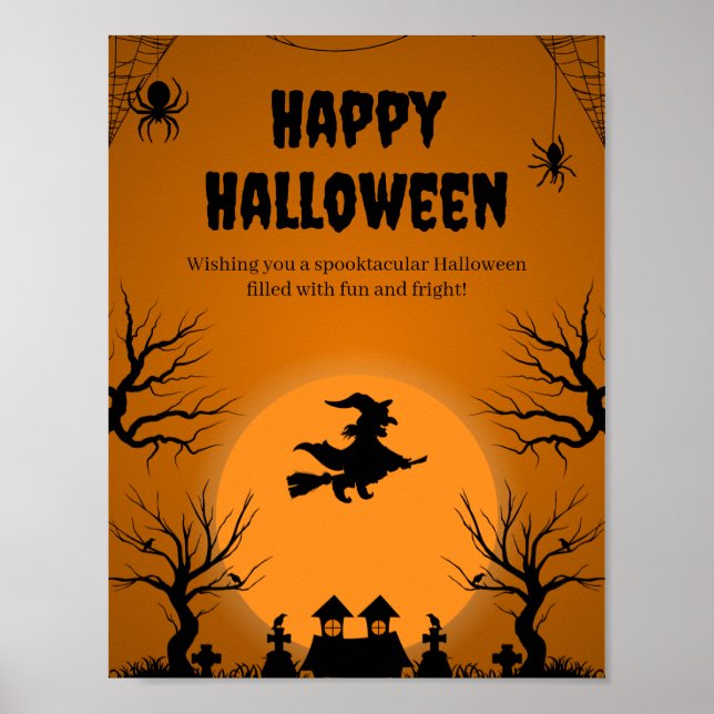 Skrämmande Halloween-häxa Silhuett Affisch  (Framsidan)