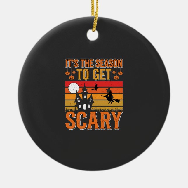 Skrämmande Halloween-häxa Spökhus Design_1 Julgransprydnad Keramik (Framsidan)