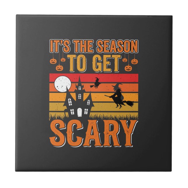 Skrämmande Halloween-häxa Spökhus Design_1 Kakelplatta (Framsidan)