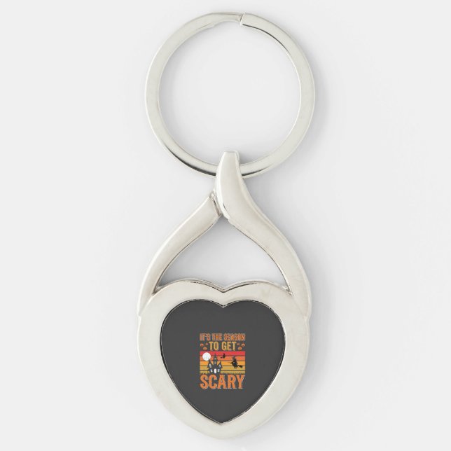 Skrämmande Halloween-häxa Spökhus Design_1 Twisted Heart Silverfärgad Nyckelring (Framsidan)