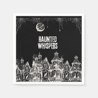 Skrämmande Halloween-häxa, spökhus, måne & fladder Pappersservett