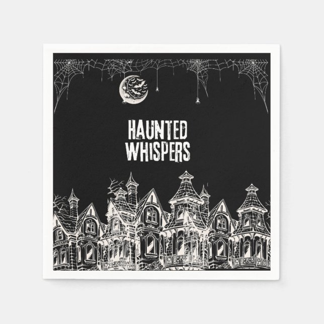 Skrämmande Halloween-häxa, spökhus, måne & fladder Pappersservett (Framsidan)