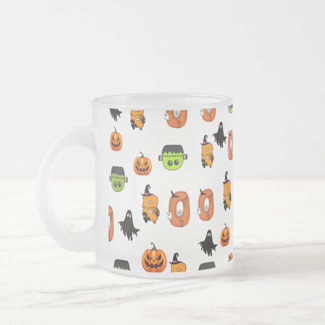 Skrämmande Halloween-häxa, spökhus, måne Frostad Glasmugg (Vänster)