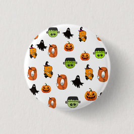 Skrämmande Halloween-häxa, spökhus, måne Knapp