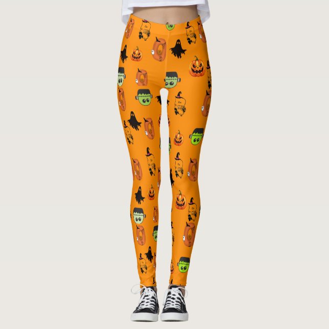 Skrämmande Halloween-häxa, Spökhus, Måne Leggings (Framsida)