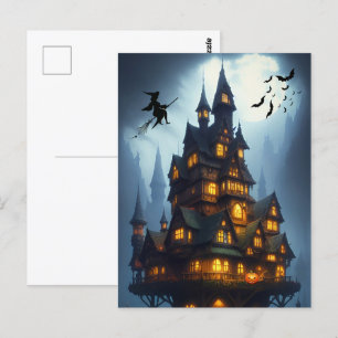 Skrämmande Halloween-häxslott Vykort