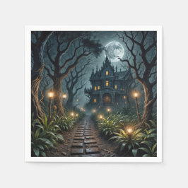 Skrämmande Halloween-herrgård i månsken Pappersservett